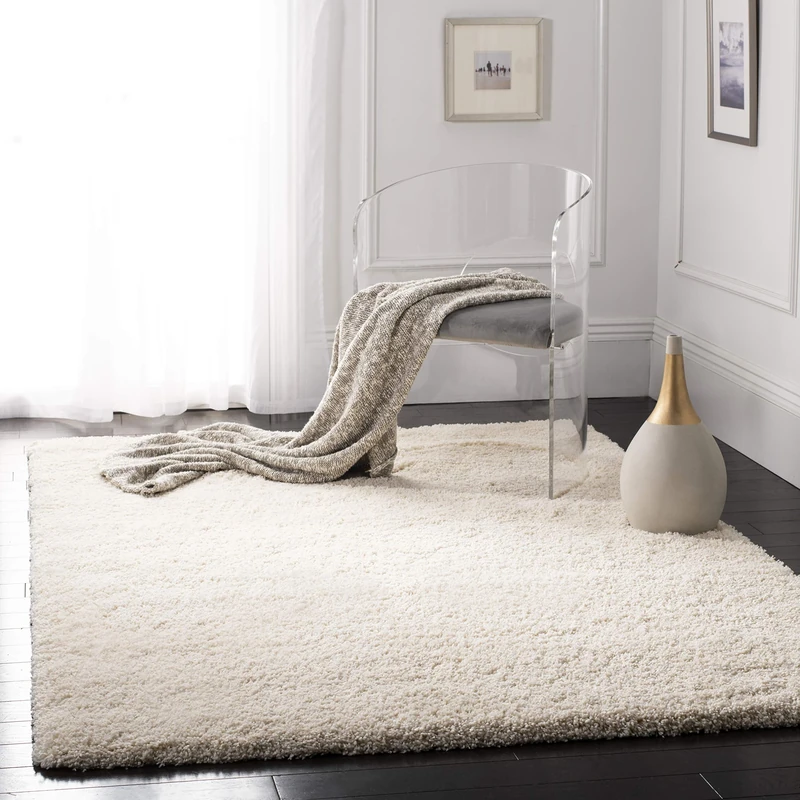 Safavieh Shaggy Indoor Woven Rectangle Area Rug, California Shag Collection, SG151, in Ivory, 160 X 229 cm for Living Room, Bedroom or Any Indoor Space