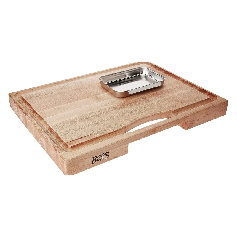 Boos Block Juice Groove Chopping Board With Drip Tray - Butchers Block Chopping Board - Extra Thick Chopping Board - North American Hard Maple - Meat Carving Board - 24 x 18 x 2,25 Inches