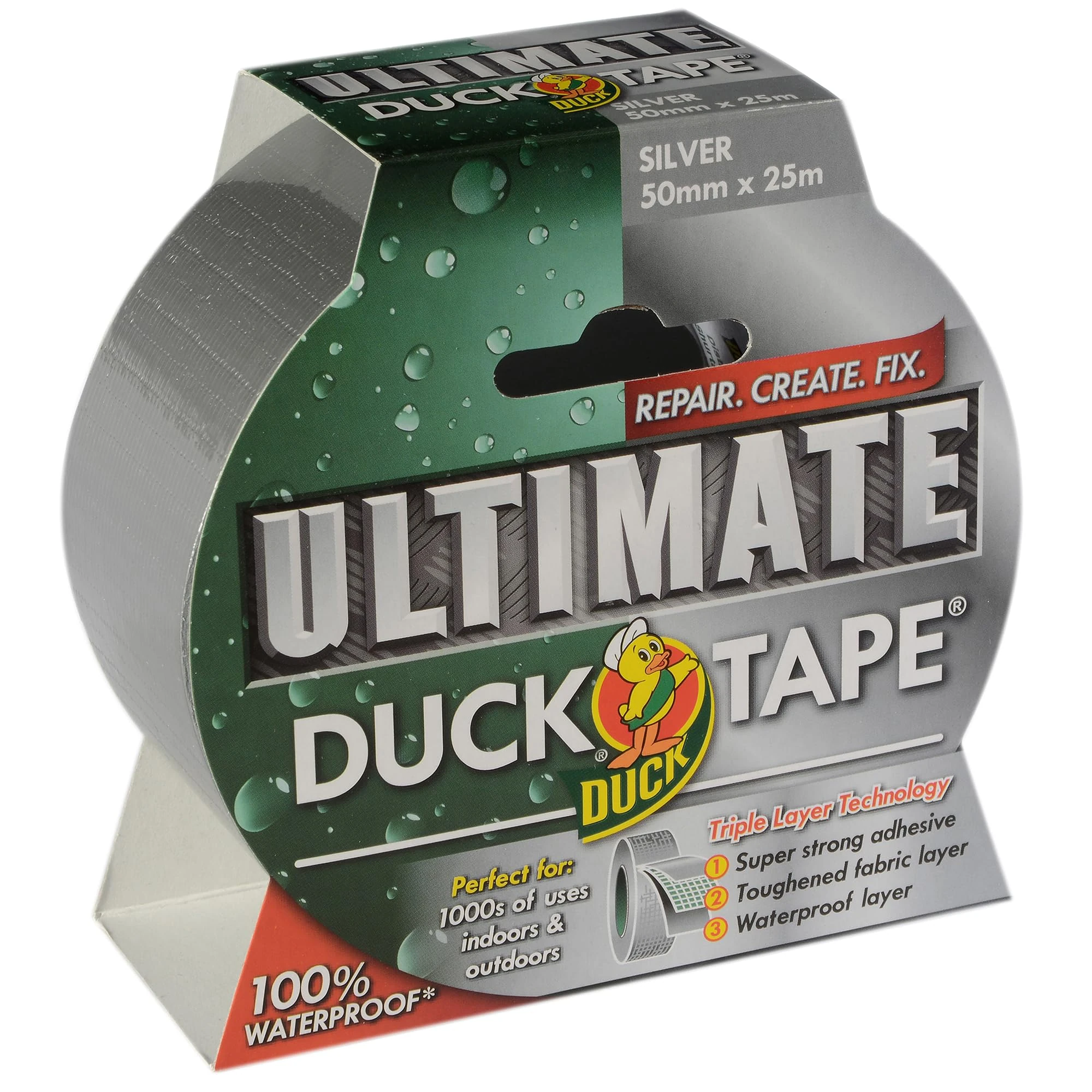 Duck Tape Ultimate Cloth Tape Silver 50mm x 25m, The Ultimate High Strength Waterproof Gaffer and Duct Adhesive Cloth Repair Tape