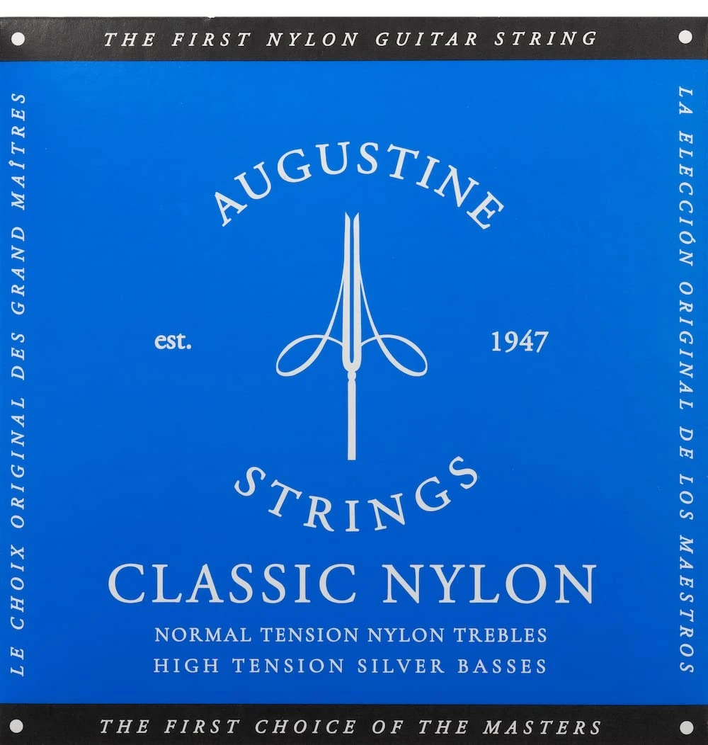 Augustine Classic Blue Label Nylon Guitar Strings (Complete Set) for Classical Guitars - Normal Tension Trebles, High Tension Basses - Vintage Sound, Full Tone