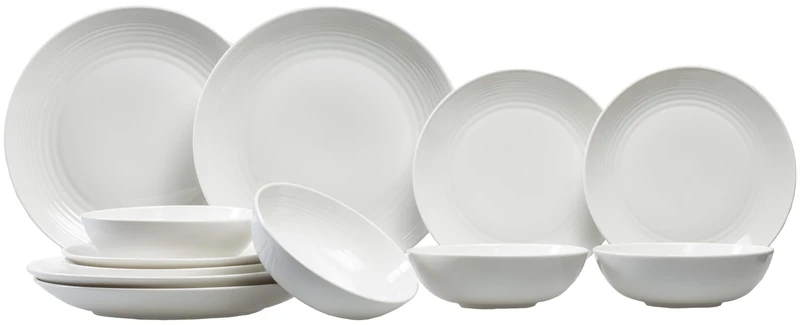 Royal Doulton Gordon Ramsay Maze White Collection Stoneware Set of 12 - Dinner Plates, Side Plates, & Cereal Bowls Ideal for Breakfast, Lunch and Dinner