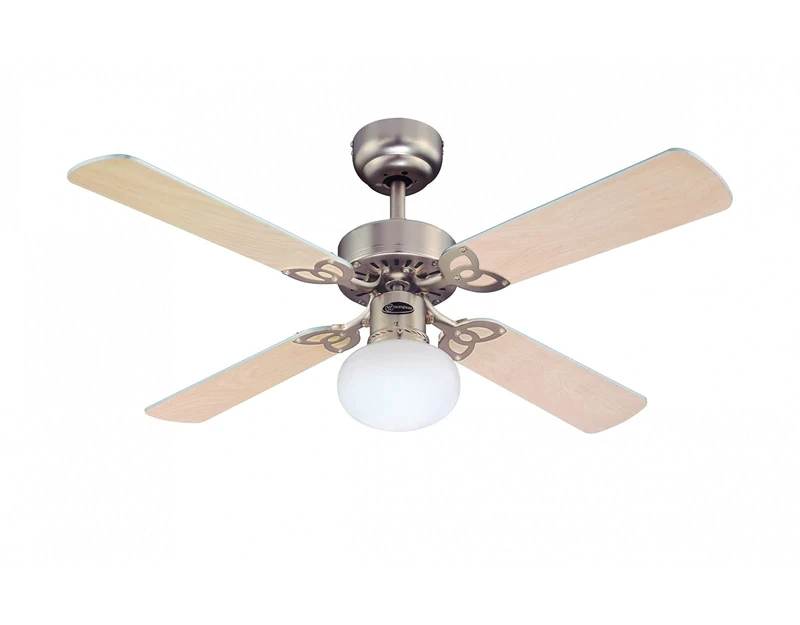 Westinghouse Lighting 7227240 Vegas, Traditional Ceiling Fan with Light, 105 cm, Brushed Aluminum Finish, Opal Frosted Glass