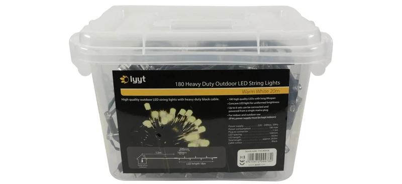 Heavy Duty Static String Lights - 180 x LEDS Warm White