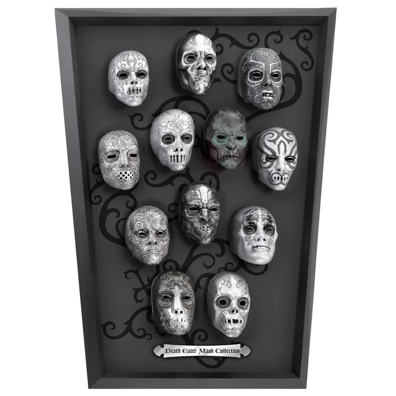 The Noble Collection Harry Potter Death Eater Mini Mask Collection - 16.5in (42cm) Wood Display and Miniature Replicas - Officially Licensed Film Set Movie Props Gifts