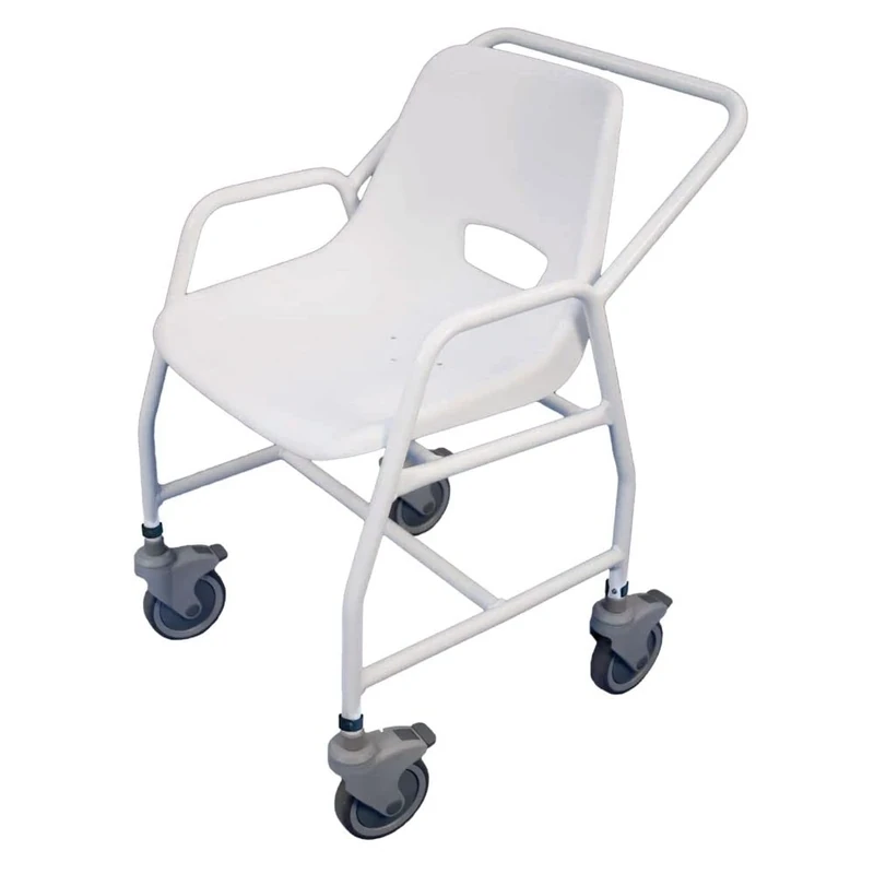 Aidapt Height Adjustable Mobile Shower Chair with Locking Castors, Hand Grips and Push Bar. For Elderly, Disabled, Pregnant or Unsteady on their Feet Users