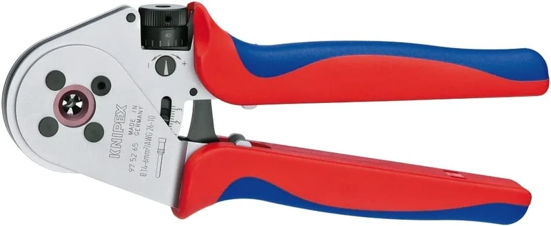 KNIPEX Four-Mandrel Crimping Pliers for Turned Contacts Chrome-Plated with Multi-Component Handles 250 mm, 97 52 65 A