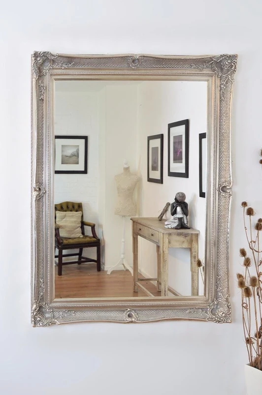 Huge & Imposing Fabulous ANTIQUE SILVER Overmantle or Wall Mirror with Deep Ornate Frame and complete with Premium Quality Pilkington's Glass - Overall Size: 48 inches x 60 inches (122cm x 152cm)