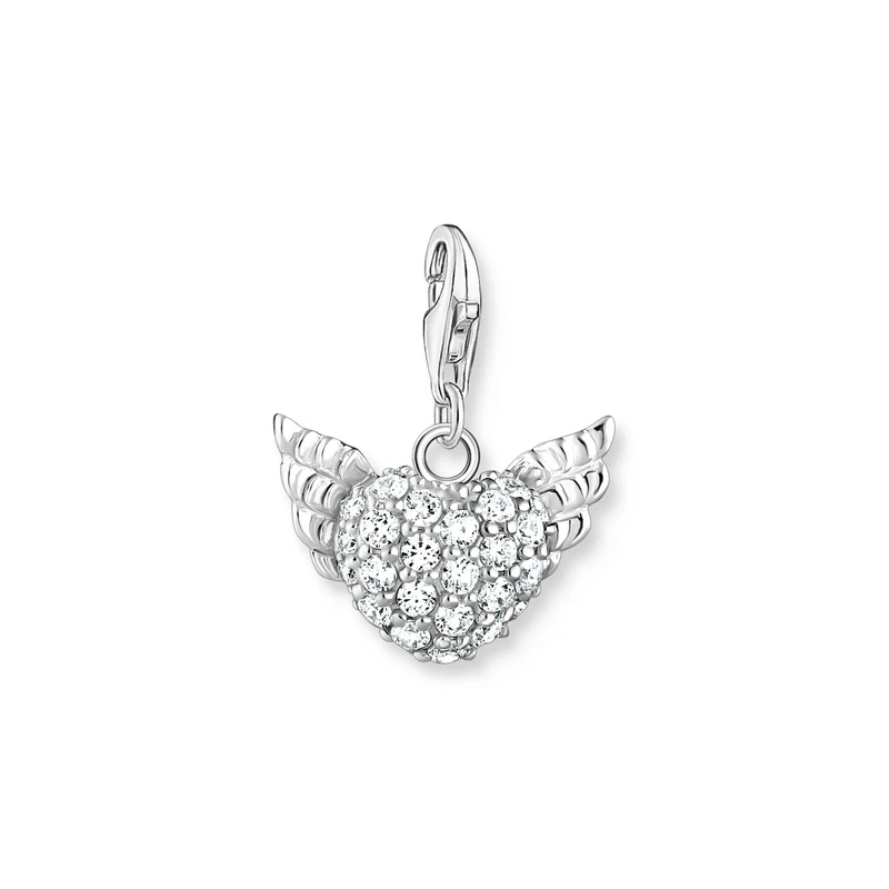 Thomas Sabo 0626-051-14 Winged Heart Charm Pendant with White Stones in 925 Sterling Silver