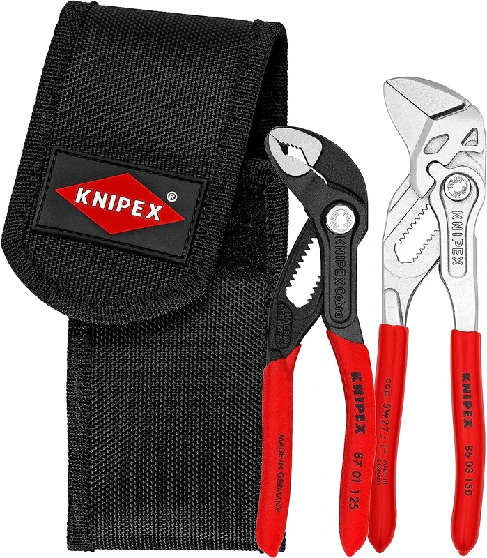 KNIPEX Mini Pliers Set, 2 Parts, Includes Cobra XS and Pliers Wrench XS, Tool Bag, Belt Clip, Tool Set, EDC, 00 20 72 V01