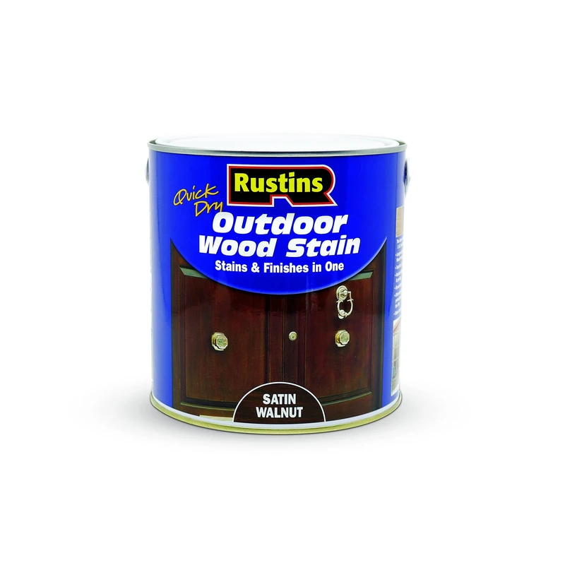 Rustins Quick Dry Outdoor Wood Stain Satin Walnut 2.5ltr- Durable and Weather-Resistant Finish, Fast Drying, Vibrant Color for Decks, Fences, & Furniture, Available in Many Wood Shades