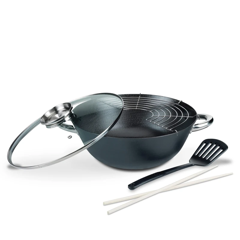 WOK-SET MIT GLASDECKEL - 5-TEI