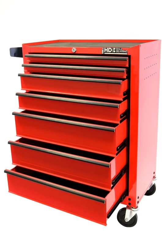 Hilka Heavy Duty 7 Drawer Trolley with Ball Bearing Slides, Red