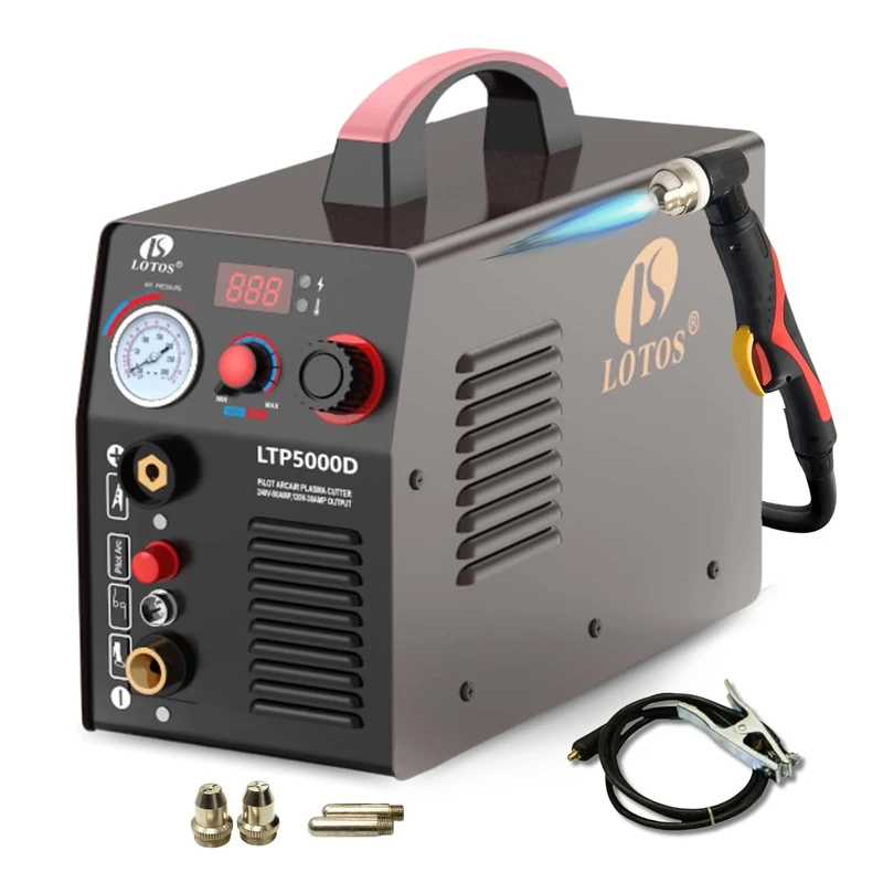 Lotos Technology Lotos LTP5000D 50Amp Non-Touch Pilot Arc Plasma Cutter Dual Voltage 110V/220V 1/2 Inch Clean Cut Brown
