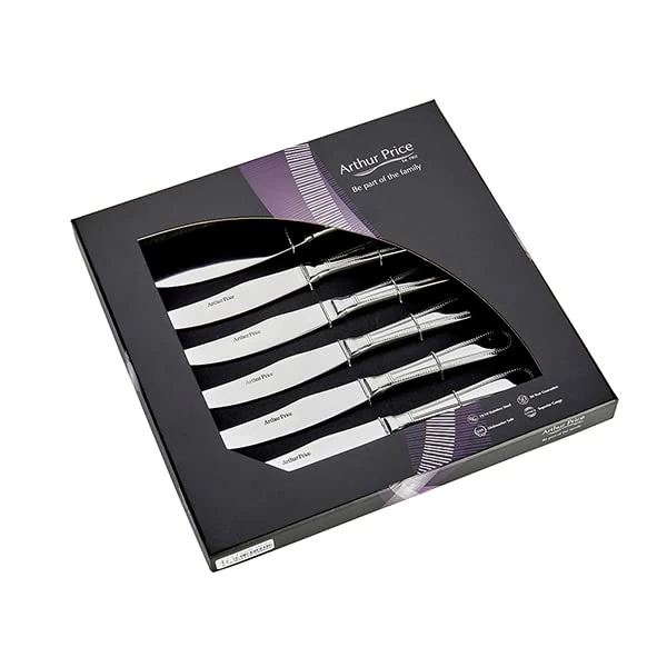 Arthur Price Every Day Bead Steak Knives, Stainless Steel, Silver, 26.4 x 26.6 x 4 cm