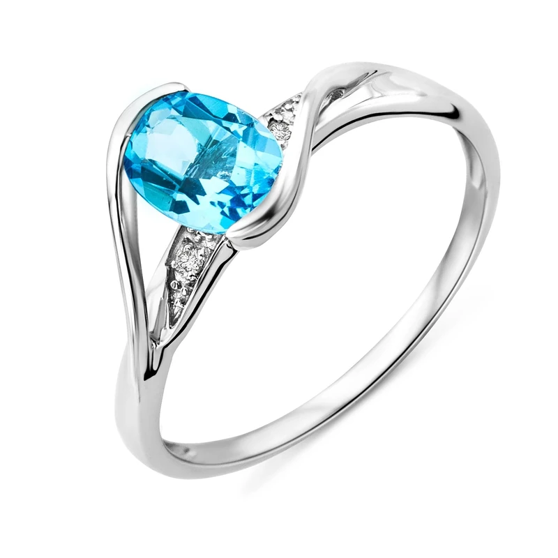 Miore Ring Women Blue Topaz with Brilliant Cut Diamonds White Gold 9 Kt / 375