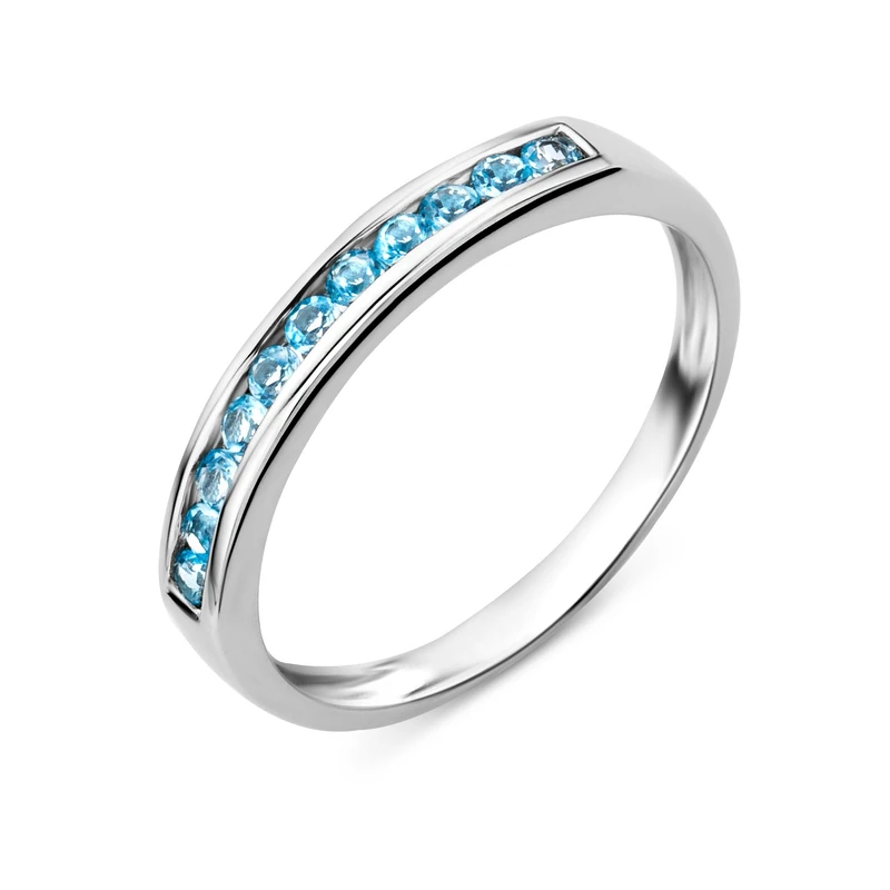 Miore Ring Women Blue Topaz White Gold 9 Kt / 375, T 54, M1/2 - Image 1