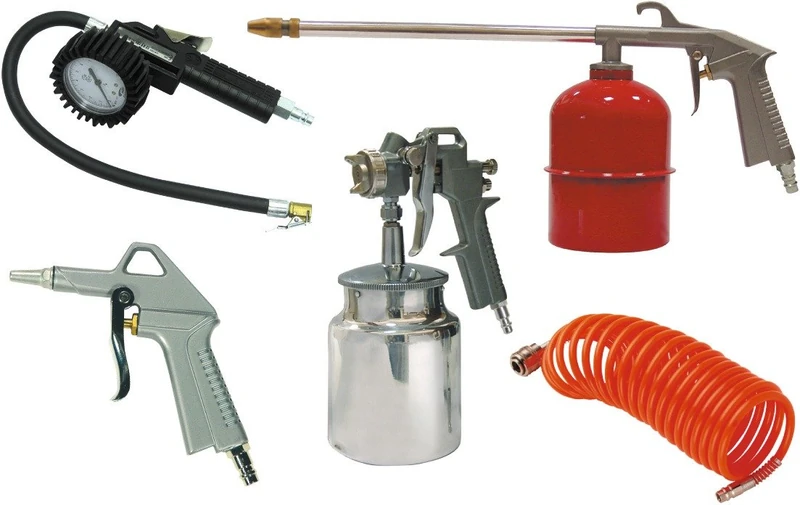 Mecafer 150096 Set of 5 Pneumatic Tools with Universal Connection Kit in Process-Printed Cardboard Box
