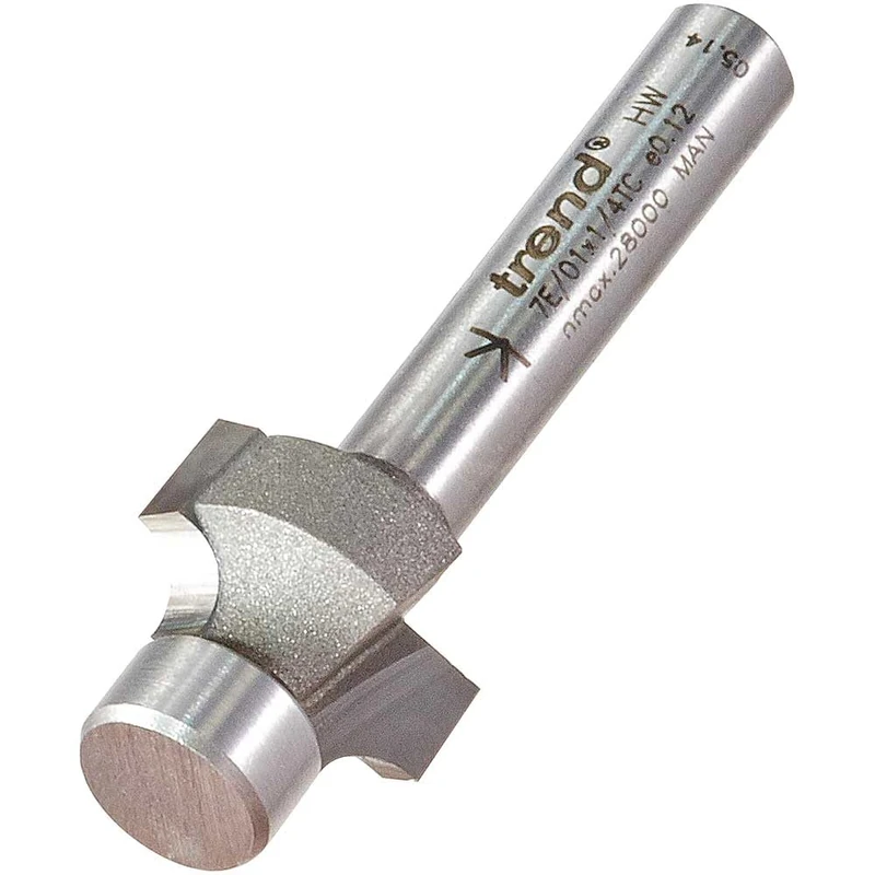 Trend Professional Pin Guided Round Over Router Cutter, 3.2mm Radius, 1/4 Inch Shank, 15mm Cut Diameter & 9.5mm Cut Length, Tungsten Carbide Tipped, 7E/01X1/4TC