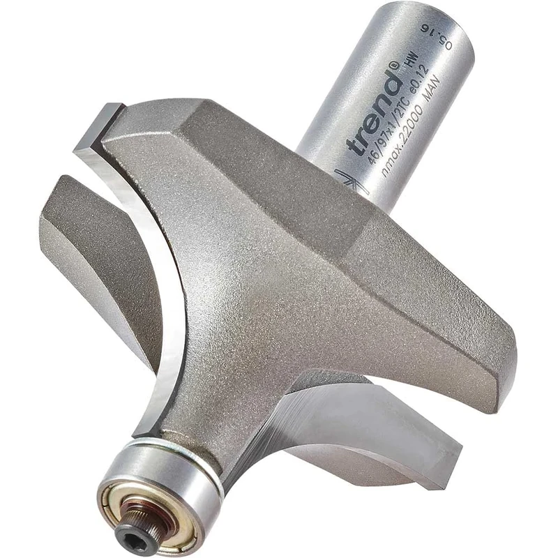 Trend Professional Bearing Guided Ovolo Router Cutter, 22.2mm Radius, 1/2 Inch Shank, 57.1mm Cut Diameter & 25.4mm Cut Length, Two Bearings, Tungsten Carbide Tipped, 46/97X1/2TC