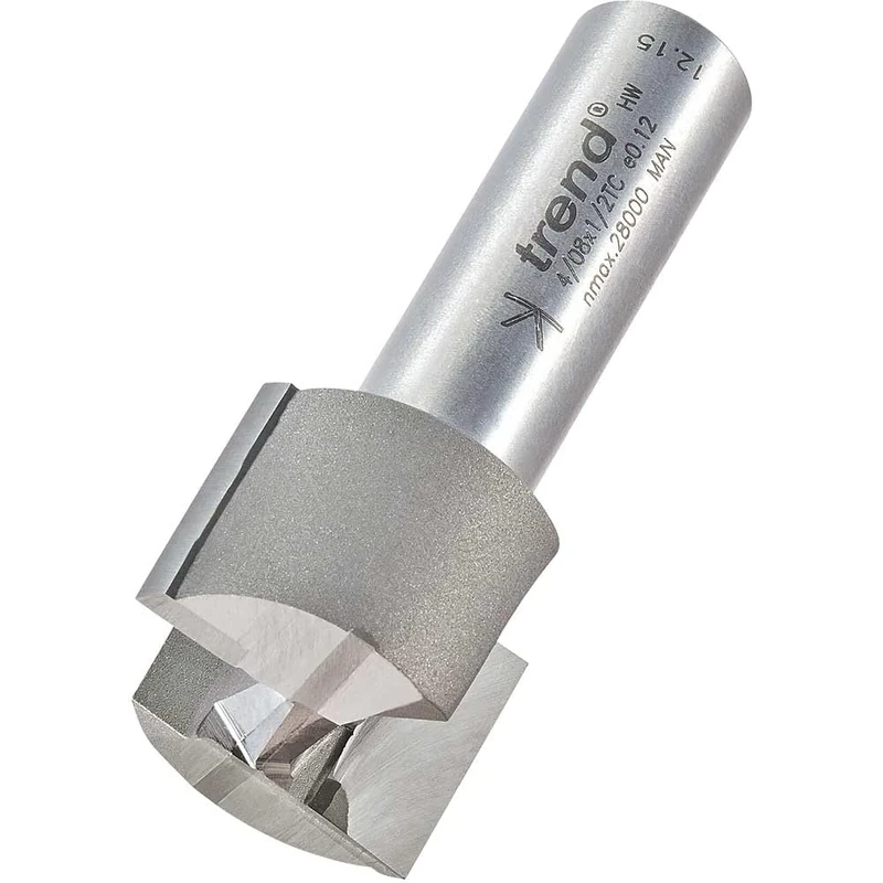 Trend Professional Straight Two Flute Router Cutter, 1/2 Inch Shank, 25.4mm Cut Diameter & 19mm Cut Length, Tungsten Carbide Tipped, 4/08X1/2TC