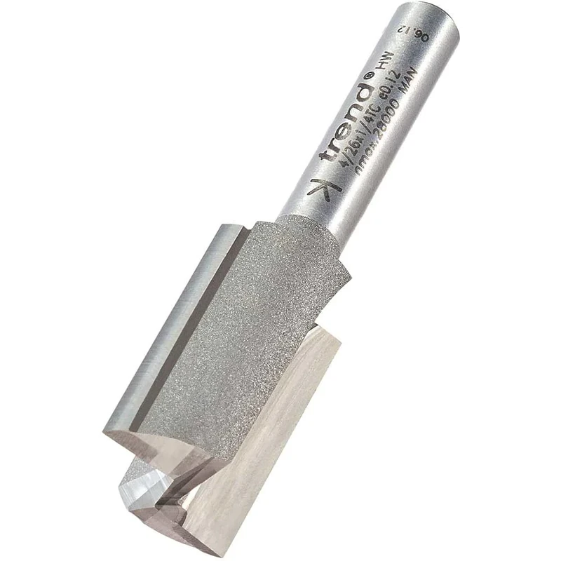 Trend Professional Straight Two Flute Router Cutter Bit, 1/4 Inch Shank, 15.9mm Cut Diameter and 25mm Cut Length, Tungsten Carbide Tipped, 4/26X1/4TC, White