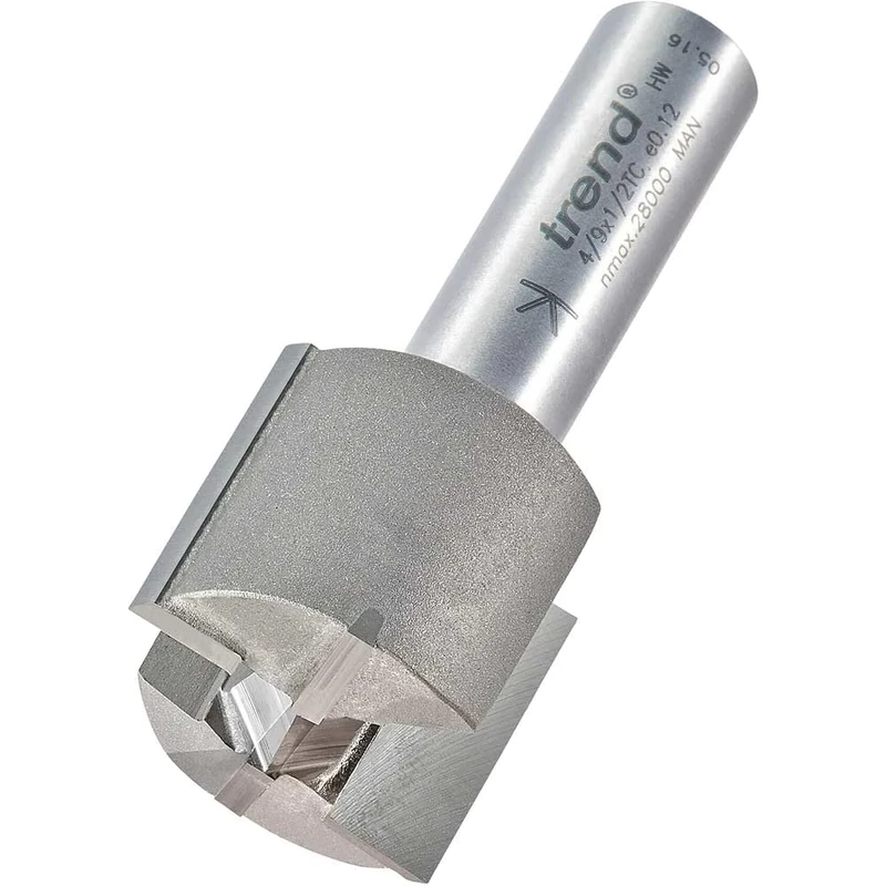 Trend Professional Straight Two Flute Router Cutter Bit, 1/2 Inch Shank, 28.5mm Cut Diameter and 25mm Cut Length, Tungsten Carbide Tipped, 4/9X1/2TC