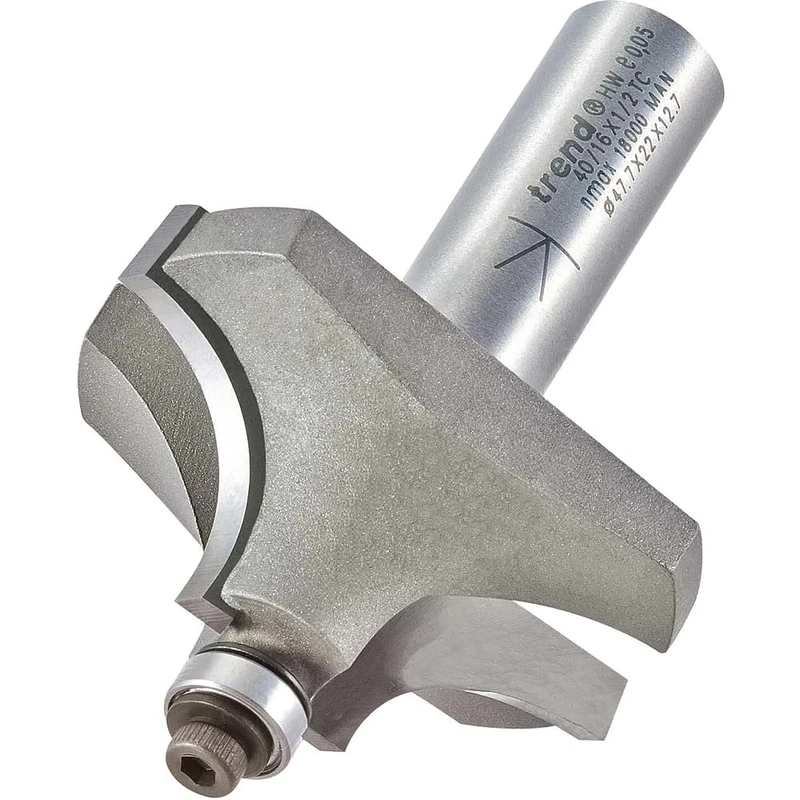 Trend Professional Bearing Guided Ovolo Router Cutter, 15.9mm Radius with Large Step, 1/2 Inch Shank, 48mm Cut Dia & 22mm Cut Length, Three Bearings, TCT, 40/16X1/2TC