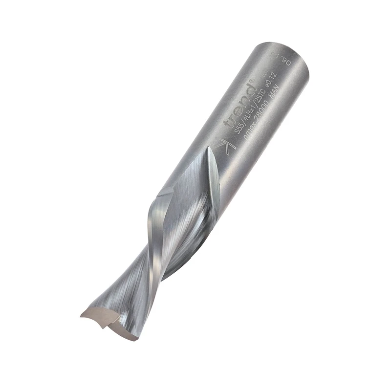 Trend Professional Spiral Down-Cut Cutter, 12.7mm Diameter, 1/2 Inch Shank, 32mm Cut Length, Solid Carbide, S55/4LHX12STC