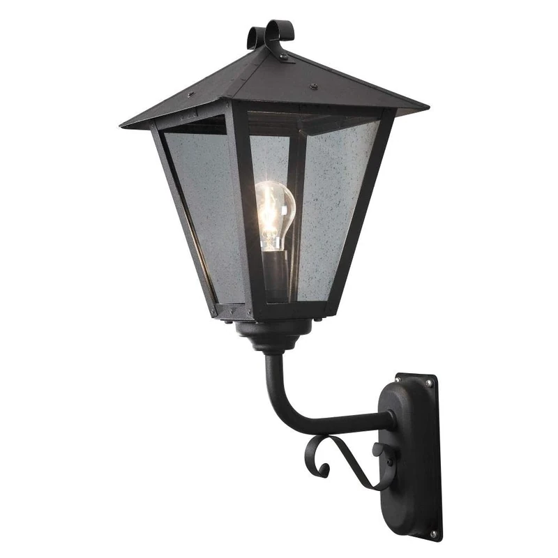 Konstsmide Handmade Outdoor Wall Light Mains Powered/Benu Large Up Classic Coach Lantern/1 x 100 W E27 Max Wall Lamp/Glass Panels/Aluminium/IP23/Black Outside Light