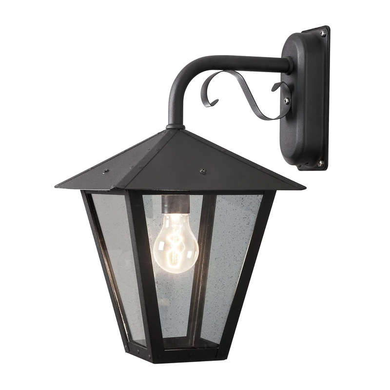 Konstsmide Handmade Outdoor Wall Light Mains Powered/Benu Large Down Classic Coach Lantern/1 x 100 W E27 Max Wall Lamp/Glass Panels/Aluminium/IP23/Black Outside Light