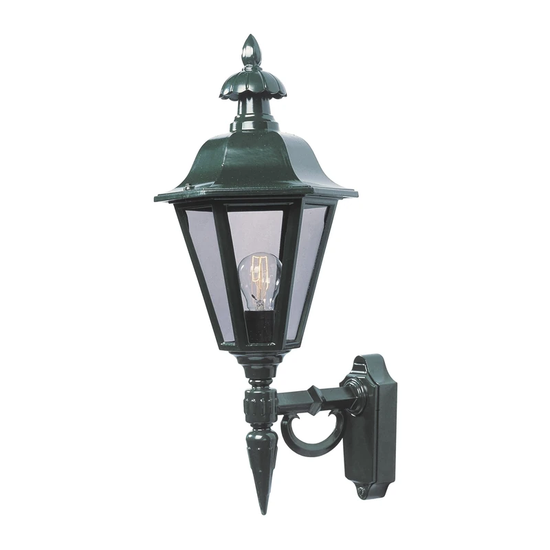 Konstsmide 481-600 Pallas Large Up Outdoor Wall Light / 1 x 100 W E27 Max Wall Lamp / Smoked Acrylic Panels / Aluminium / IP23 / Green Outside Light