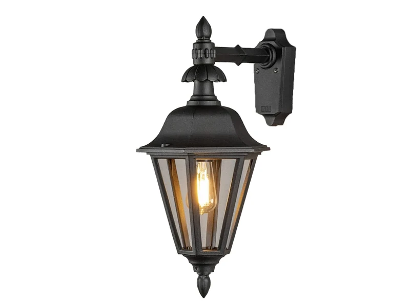 Konstsmide 483-750 Pallas Large Down Outdoor Wall Light / 1 x 60 W E27 Max Wall Lamp / Smoked Acrylic Panels / Aluminium / IP23 / Black Outside Light