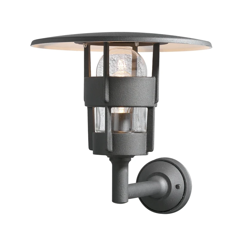 Konstsmide Handmade Outdoor Wall Lights Mains Powered/Freja Up Modern Outdoor Lantern/1 x 60 W E27 Max Wall Lamp/Clear Glass Globe/Aluminium/IP23/Black Outside Light