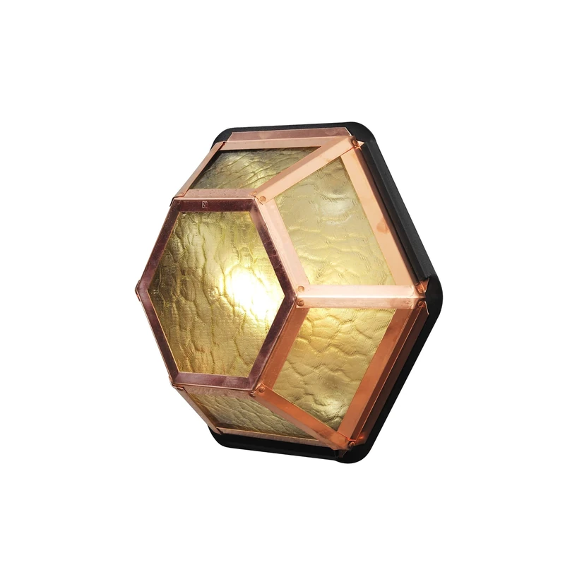 Konstsmide 533-900 Castor Outdoor Wall Light and Celing Light / 1 x 60 W Max Wall Lamp / Amber Acrylic Panel / Solid Copper / IP23 / Copper Outside Light