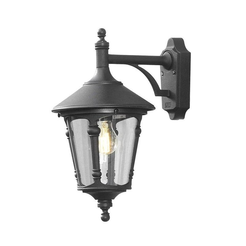 Konstsmide Handmade Outdoor Wall Lights/Virgo Down Classic Lantern Light/1 x 100 W E27 Max Wall Lamp/Smoked Acrylic Globe/Aluminium/IP23/Black Outside Light