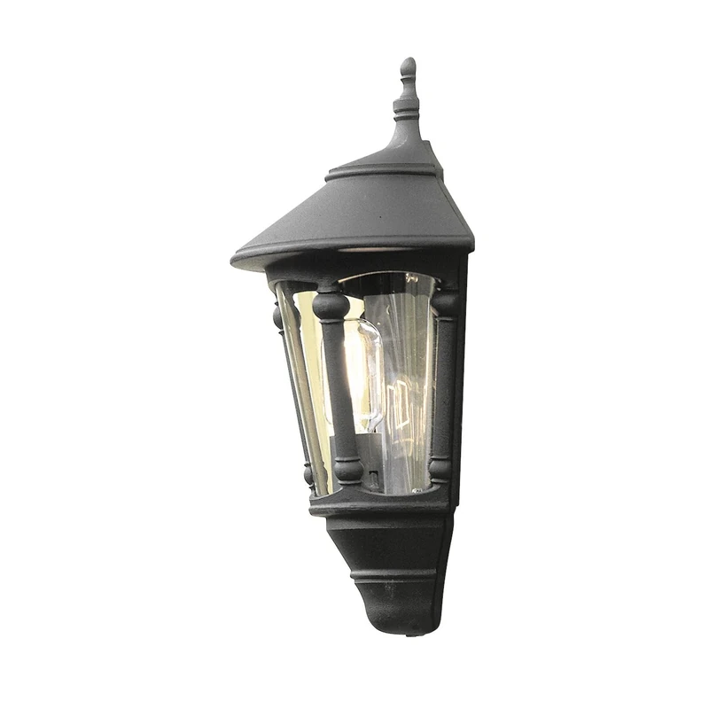 Konstsmide Handmade Outdoor Wall Lights/Virgo Flush Classic Lantern Light/1 x 100 W E27 Max Wall Lamp/Smoked Acrylic Globe/Aluminium/IP23/Black Outside Light