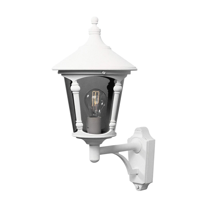 Konstsmide Handmade Outdoor Wall Light Mains Powered/Virgo Up Classic Lantern Light/1 x 100 W E27 Max Wall Lamp/Acrylic Globe/Aluminium/IP23/White Outside Light