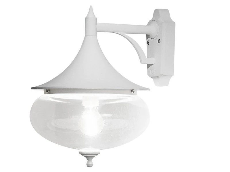 Konstsmide Handmade Outdoor Wall Light Mains Powered/Libra Down Classic Lantern Wall Light/1 x 100 W E27 Max Wall Lamp/Clear Acrylic Globe/Aluminium/IP23/White Outside Light