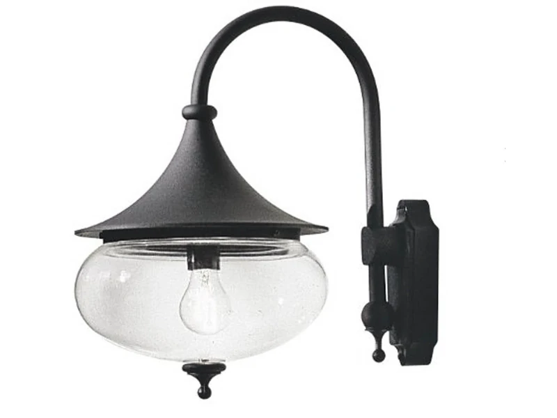 Konstsmide 619-750 Clea Handmade Outdoor Libra Down Swan Neck Classic Lantern 1 x 100 W E27 Max Wall Lamp/Clear Acrylic Globe/Aluminium/IP23/Black Outside Light, Matt Black, 44.5 cm*41.0 cm*28.0 cm