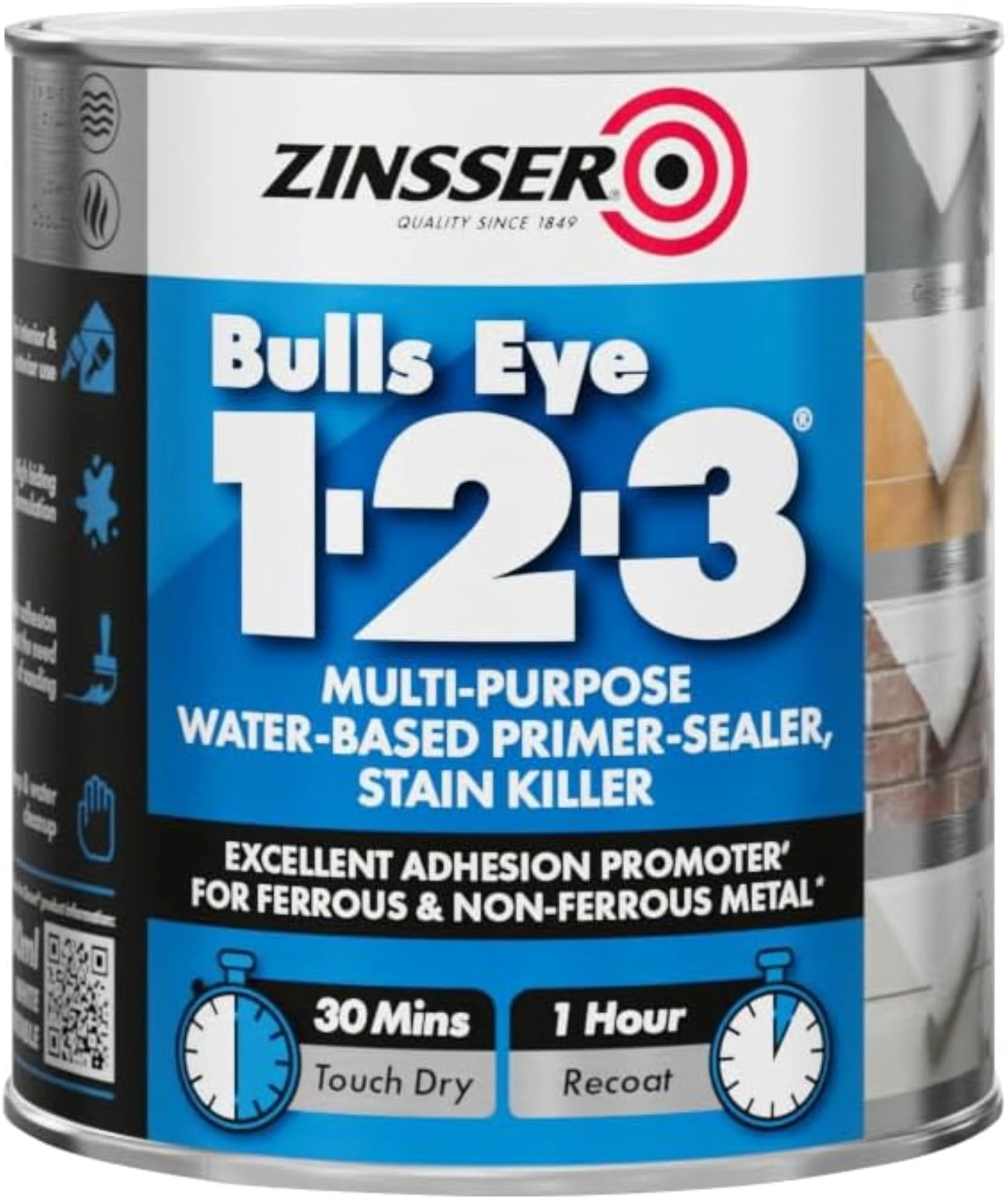 Zinsser Bulls Eye 1-2-3 Primer-Sealer & Stain Killer 500ml Ready Mixed Colour - White