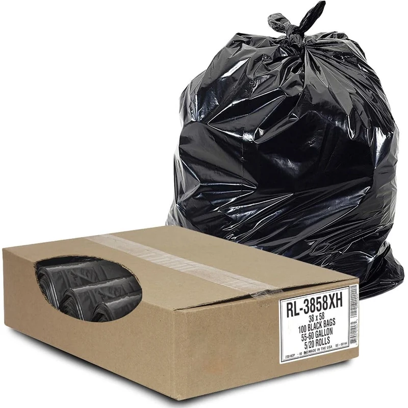Aluf Plastics RL-3858XH T-Tough Roll pack Low Density Repro Blend Star Seal Coreless Rolls Bag, 55-60 Gallon Capacity, 58" Length x 38" Width, XH Strength, Black (Pack of 100) - Image 1