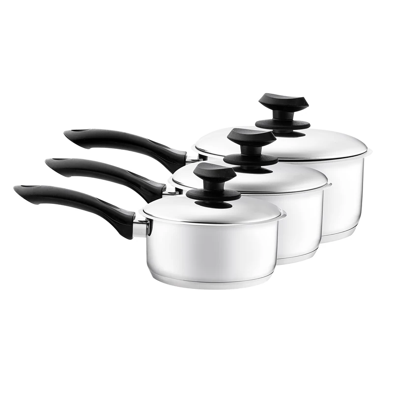 Pendeford Stainless Steel Saucepan Set with Lids – 3 Piece Pan Set, Fast Heat Distribution for Even Cooking | Dishwasher Safe, Easy Clean, Durable Pans | Induction Hob Compatible
