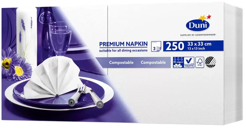 Duni 250 Large Premium Napkins (33cm 3ply), White - Image 1