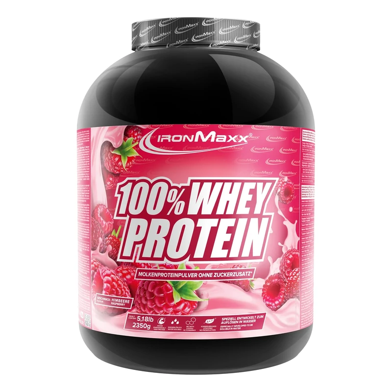 IronMaxx 100% Whey Protein Powder 2350g - Raspberry | High Protein Shake with BCAAs & EAAs | Low Carb & Low Sugar Whey | Ideal for Muscle Gain, Diet & Fitness