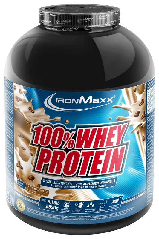 IronMaxx 100% Whey Protein Powder 2350g - Latte Macchiato | High Protein Shake with BCAAs & EAAs | Low Carb & Low Sugar Whey | Ideal for Muscle Gain, Diet & Fitness Design May Vary