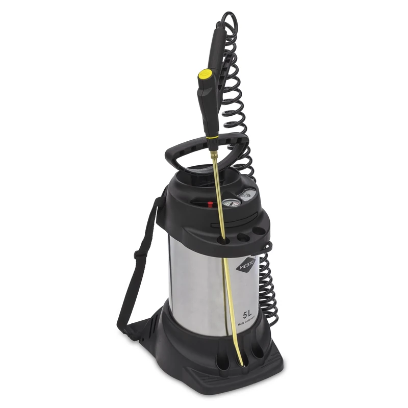 MESTO 3595 High Pressure Sprayer (5 L; 6 Bar; Pressure Gauge; Stainless Steel; Safety Valve; Side Portable; 360° Rotatable), Multi-Coloured