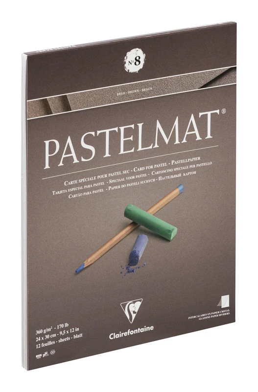 Clairefontaine 96014C Bloc Collé Pastelmat n°8-12 Feuilles Carte Spéciale Pour Pastels Secs - 24x30 cm 360g - Brun - Intercalaires en Papier Cristal