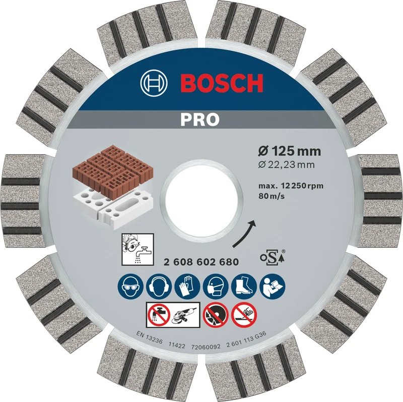 Bosch 1x PRO Abrasive Diamond Cutting Disc for Small Angle Grinders (for Lime and sand bricks, Brick, Ø 125 mm, Professional Accessory Small Angle Grinder)