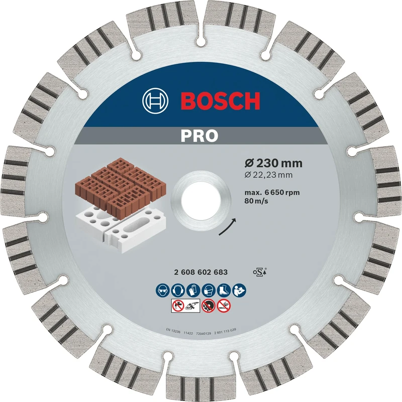 Bosch 1x PRO Multi Material Diamond Cutting Disc for Bore 22.23 and Large Angle Grinders (for Lime and sand bricks, Brick, Ø 230 mm, Professional Accessory Large Angle Grinder)