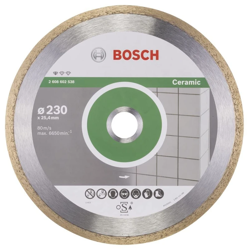 Bosch Professional 1x Diamond Cutting Disc Standard for Ceramic (for Stone, Tile, Ceramic, Ø 230 x 25,40 x 1,6 x 7 mm, Accessories for Tile Cutters)